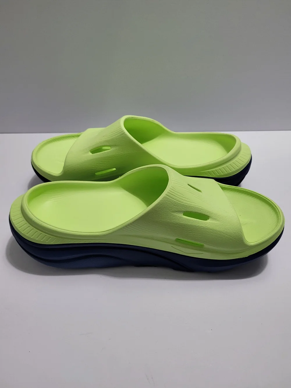 Hoka Ora Recovery Lime Green Slide Sandals with Dark Sole